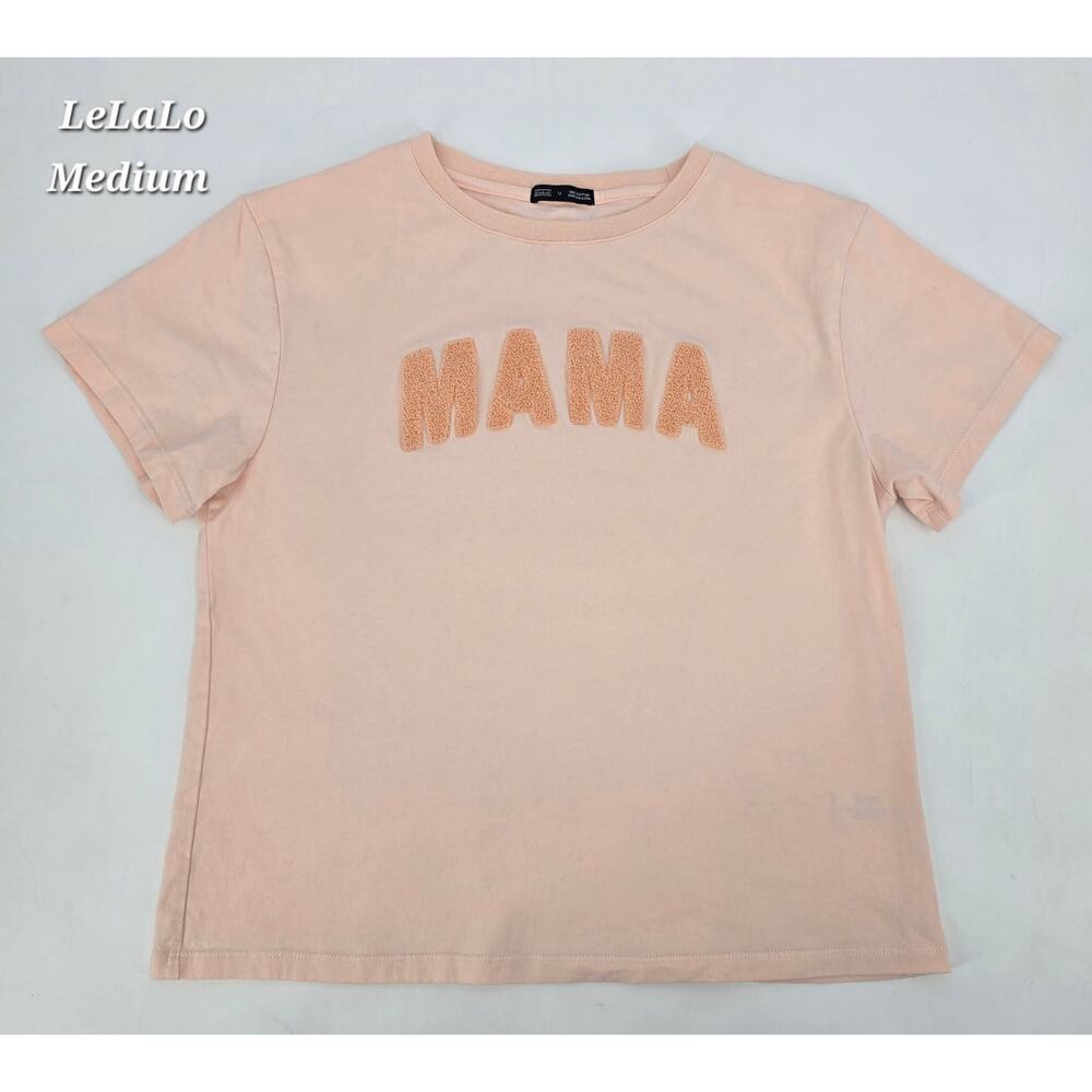 LELALO Peach MAMA Chenille Tee Coastal Mom Feminine Minimalist Cotton Graphic